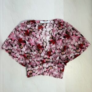 IRO Paris Floral Silk Cotton V Neck Kimono Sleeve Blouse Top Size 36